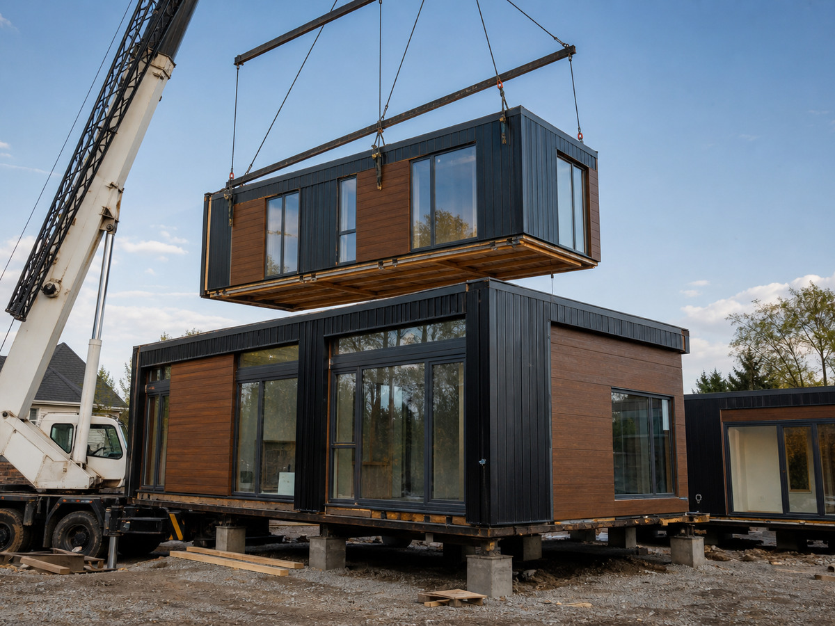 Prefabrik ev sahasında montaj çalışması