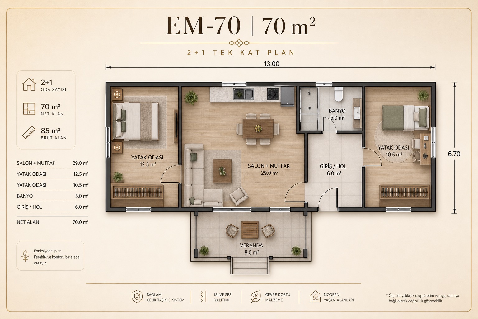 EM-70 prefabrik ev kat planı
